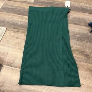 Leith Green Ribbed Side Slit Knit Skirt